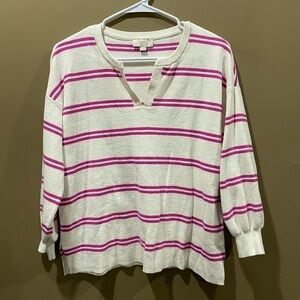 Loft V-Neck Striped Sweater Shirt Women’s Size Small White and Pink —E